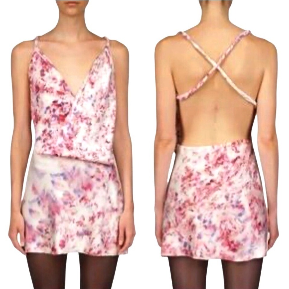 Marina Moscone Dress Silk Blend Foulard Open Back Floral Pink Size 8 NEW